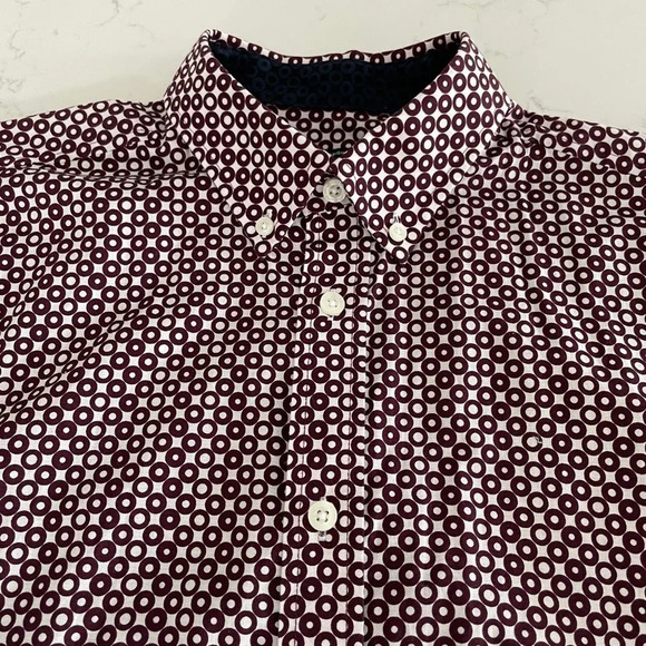 Ben Sherman Casual LS Button Down Cotton Circle Print Shirt Burg + White Sz S - Picture 5 of 9